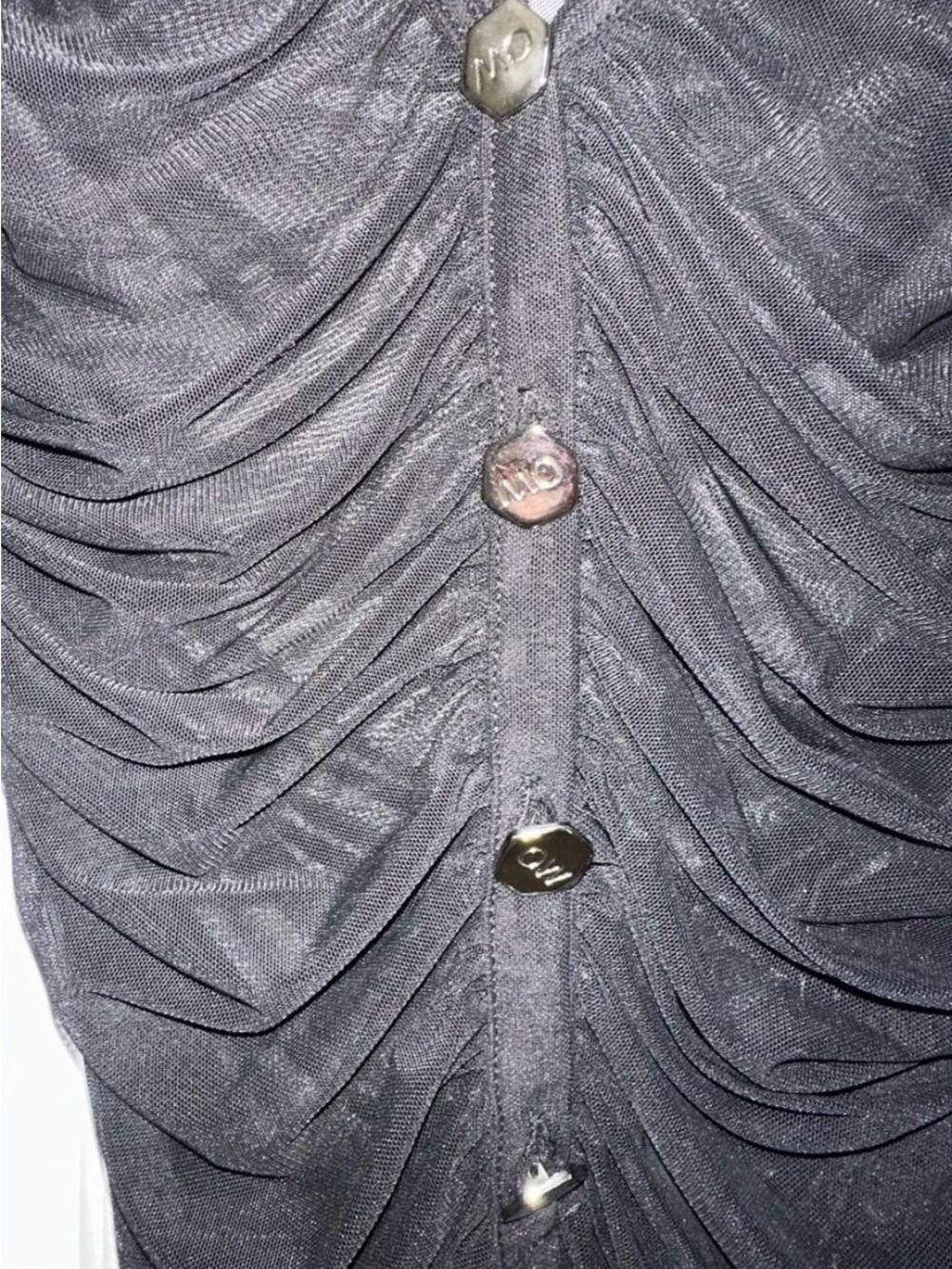 NWT: Wanted Sheer Black Ruched Button-Front Top/Sweater - Picture 4 of 6